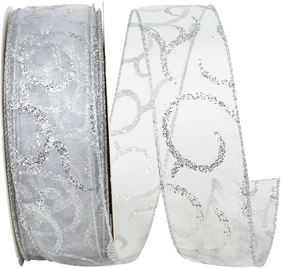 Silver Sheer Wired Edge Ribbon 1-1/2 Inch for Wreaths