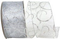 Silver Swirl Glitter Scroll Sheer Wired Edge Ribbon 2-1/2 Inch