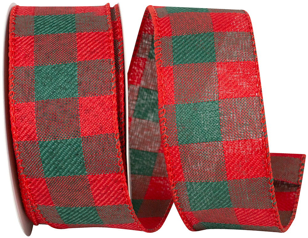 Red Green 1-1 2 Inch Traditional Christmas Check Wired Edge Ribbon for Wreaths & Bows