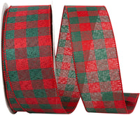 Red Green 2-1 2 Inch Traditional Christmas Check Wired Edge Ribbon for Wreaths & Bows