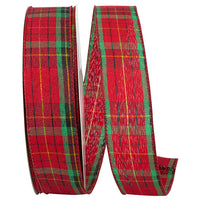 Tartan Plaid Wired Edge Ribbon Red Green 1-1/2 Inch 50Yds