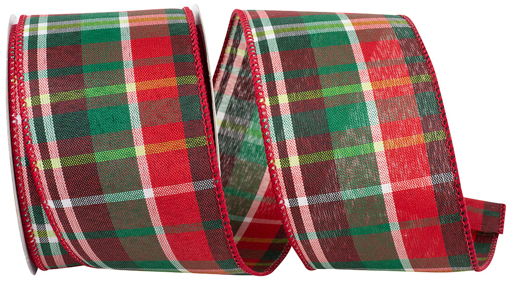 Christmas Plaid Wired Edge Ribbon Red Green 2-1/2 Inch