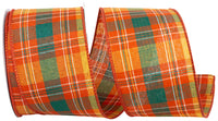 Plaid Tierra Wired Edge Ribbon Orange Green 2-1/2 Inch