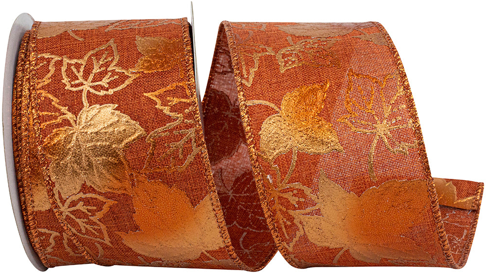 Rust Metallic Linen Wired Edge Ribbon 2-1/2 Inch for Bows