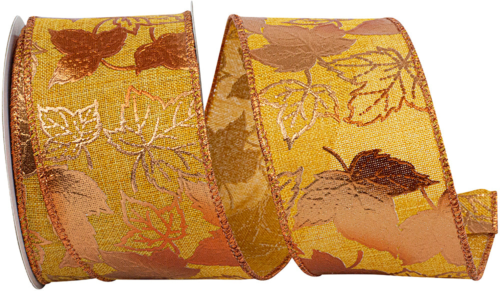 Mustard 2-1/2 Inch Metallic Linen Wired Edge Ribbon