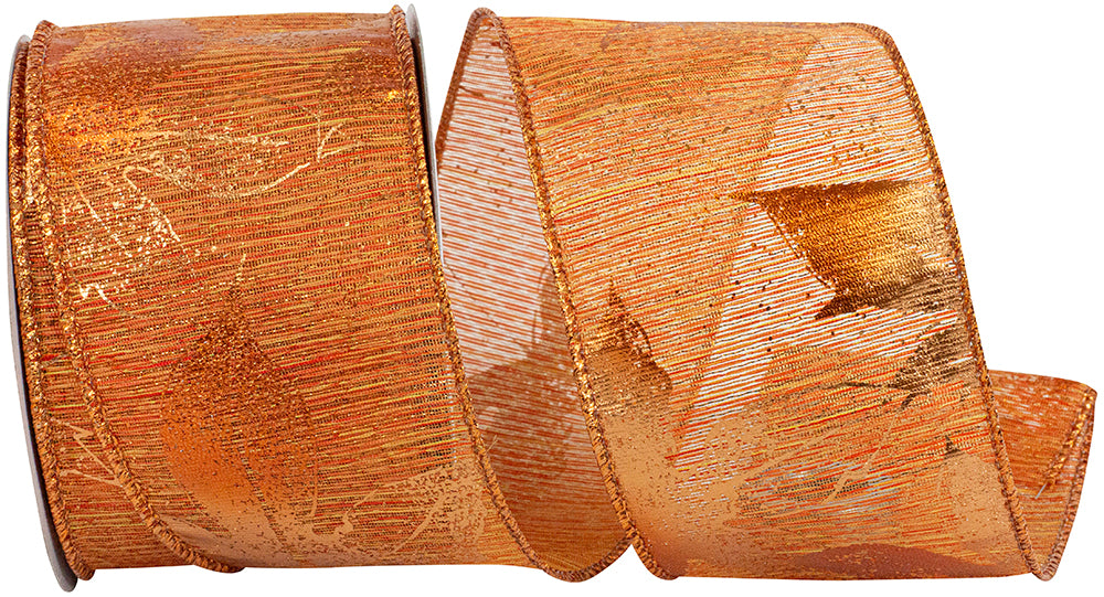 Burnt Leaf Metallic Sparkle Wired Edge Ribbon 2-1/2 Inch