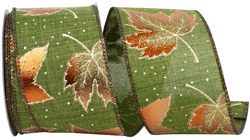 Moss Glitter Metallic Linen Wired Edge Ribbon 2-1/2 Inch