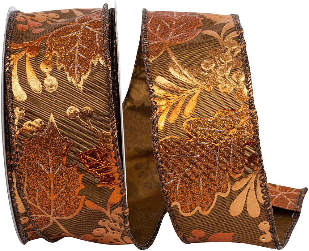 Copper Metallic Wired Edge Ribbon 1-1/2 Inch for Bows
