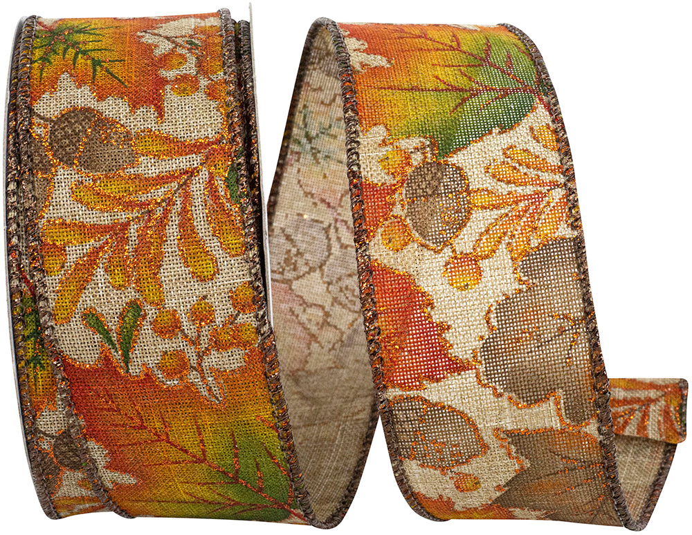 Natural Multi Color Linen Glitter Wired Edge Ribbon 1-1/2 Inch