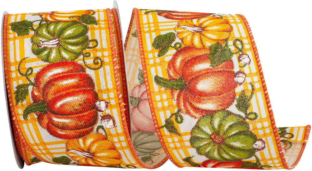 Orange Plaid Linen Wired Edge Ribbon 2-1/2 Inch for Wreaths