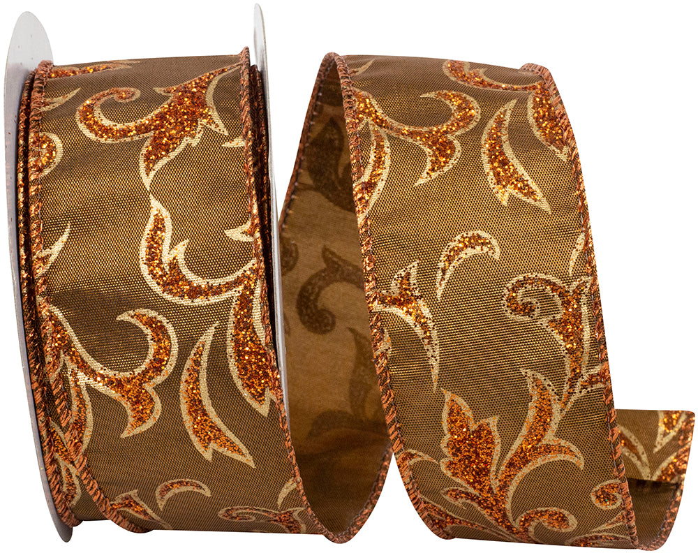 Copper Glitter Wired Edge Ribbon 1-1/2 Inch for Bows