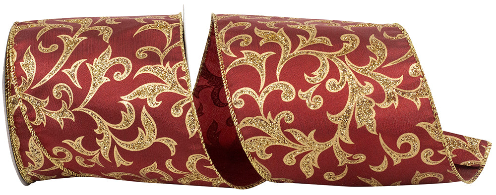 Wine Glitter Wired Edge Ribbon 4 Inch for Wreaths and Bows