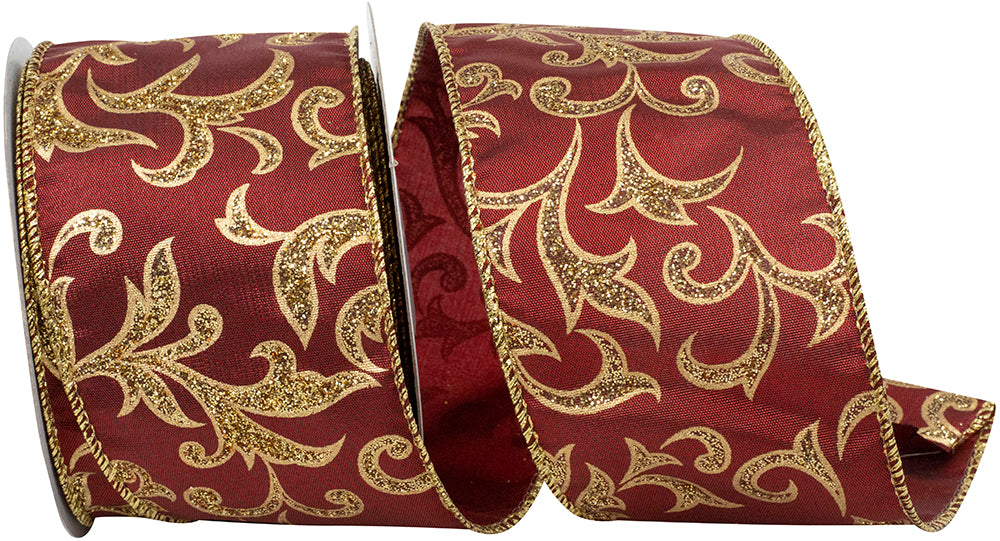 Wine Glitter Wired Edge Ribbon 2-1/2 Inch for Wreaths