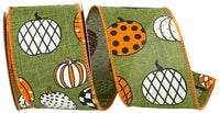 Moss 2-1 2 Inch Pumpkin Fun Linen Wired Edge Ribbon for Wreaths & Bows