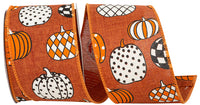 Rust 2-1 2 Inch Pumpkin Fun Linen Wired Edge Ribbon for Wreaths & Bows