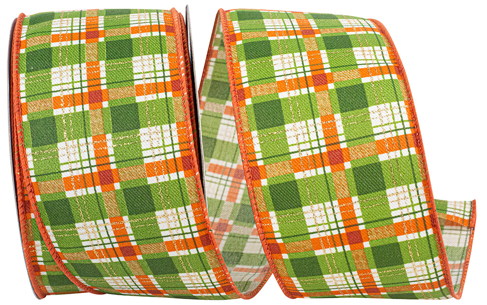 Moss Glitter Wired Edge Ribbon 2-1/2 Inch Plaid