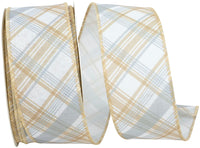 Earth Plaid Diagonal Wired Edge Ribbon Natural 1-1/2 Inch
