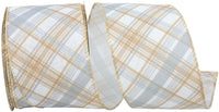 Earth Plaid Diagonal Wired Edge Ribbon Natural 2-1/2 Inch