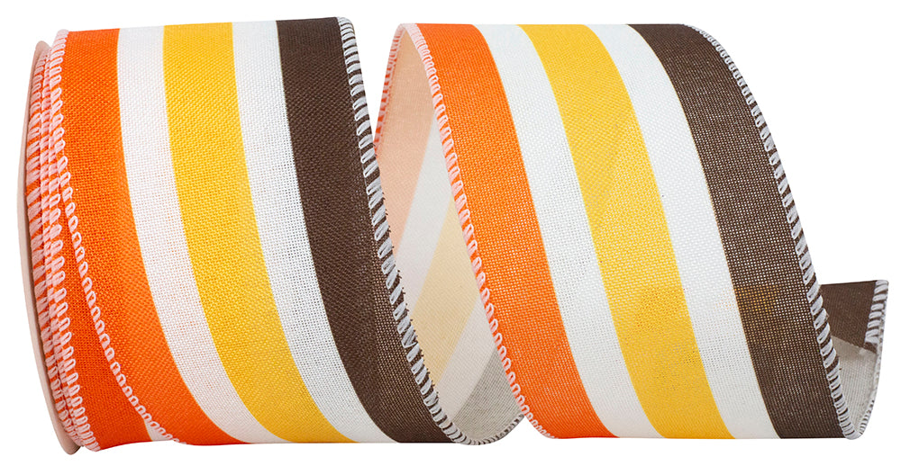 Multi 2-1 2 Inch Stripe Retro Linen Wired Edge Ribbon for Wreaths & Bows