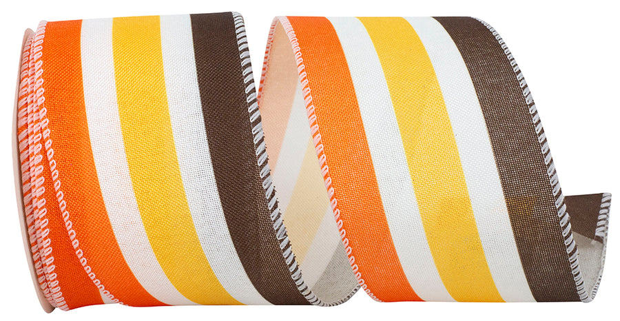 Multi 2-1 2 Inch Stripe Retro Linen Wired Edge Ribbon for Wreaths & Bows