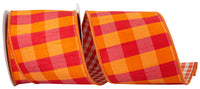 Dupioni Tierra Check Gingham Ribbon Orange Fuchsia 4 Inch