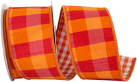 Dupioni Gingham Ribbon Orange Fuchsia 2-1/2 Inch 5Yds