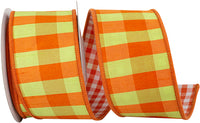 Dupioni Tierra Check Gingham Ribbon Orange Green 2.5 Inch