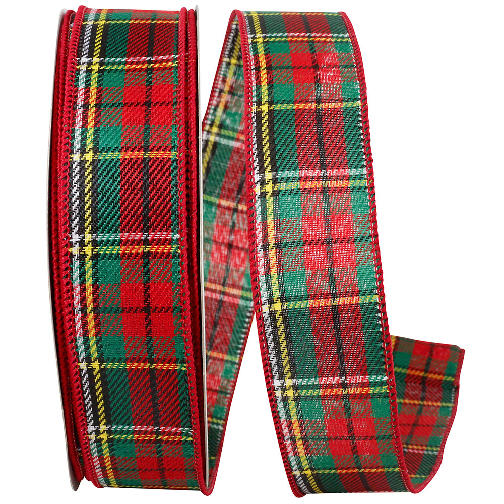 Twill Plaid Wired Edge Ribbon Multi 1-1/2 Inch 50 Yards