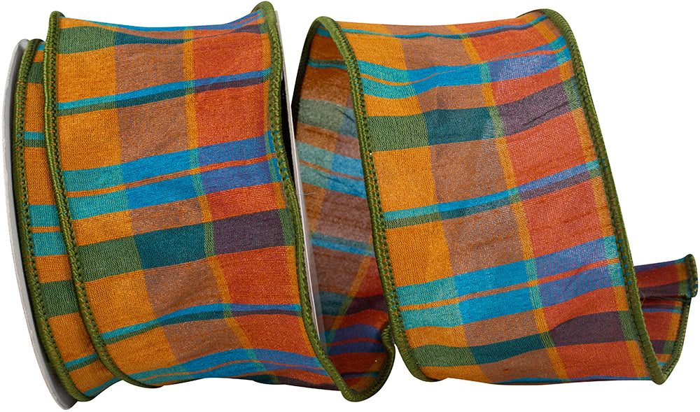 Brown 2-1/2 Inch Tierra Plaid Sunset Wired Edge Ribbon