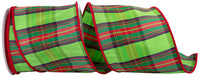 Plaid Lime Taffeta Sheen Wired Edge Ribbon 4 Inch