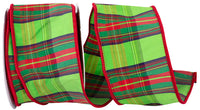 Lime Plaid Taffeta Sheen Wired Edge Ribbon 2-1/2 Inch