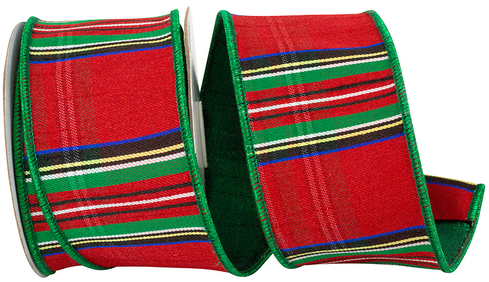 Scarlet 2-1/2 Inch Christmas Plaid Wired Edge Ribbon