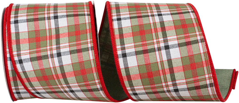 Tan Plaid Wired Edge Ribbon 4 Inch Dupioni Backed 10 Yards