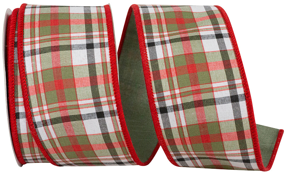 Tan Plaid Wired Edge Ribbon 2-1/2 Inch Dupioni 10 Yards