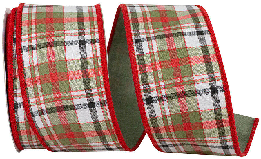 Tan Plaid Wired Edge Ribbon 2-1/2 Inch Dupioni 10Yds