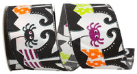 White Black 2-1 2 Inch Witches Legs & Spiders Satin Wired Edge Ribbon for Wreaths & Bows