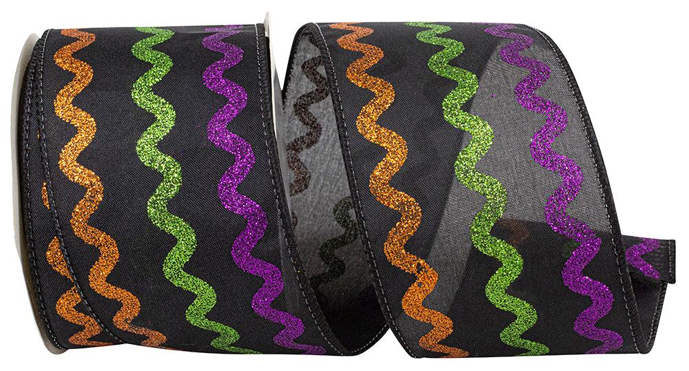 Black 2-1/2 Inch Glitter Halloween Wired Edge Ribbon