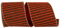 Glitter Cross Stripe Velvet Ribbon Burgundy Gold 4 Inch