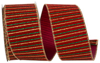 Glitter Cross Stripe Velvet Ribbon Burgundy Gold 2-1/2 Inch