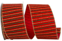 Glitter Cross Stripe Velvet Ribbon Red Gold 2-1/2 Inch