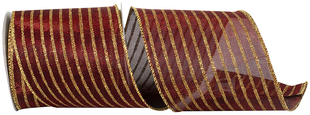 Burgundy Gold 4 Inch Metallic Chainlink Wired Edge Ribbon