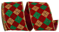 Burgundy Gold Glitter Velvet Wired Edge Ribbon 2-1/2 Inch