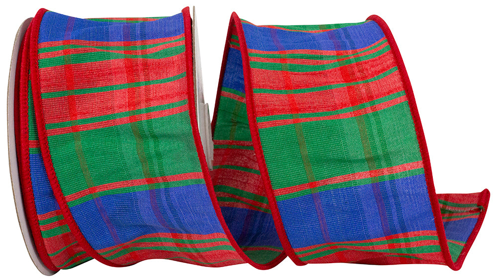 Royal Wired Edge Ribbon 2-1/2 Inch Plaid Grand Stripes