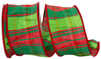 Lime Wired Edge Ribbon 2-1/2 Inch Plaid Grand Stripes