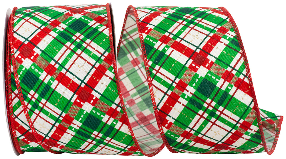 Emerald 2-1/2 Inch Diagonal Plaid Sparkle Ribbon