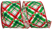 Emerald 2-1/2 Inch Diagonal Plaid Sparkle Ribbon