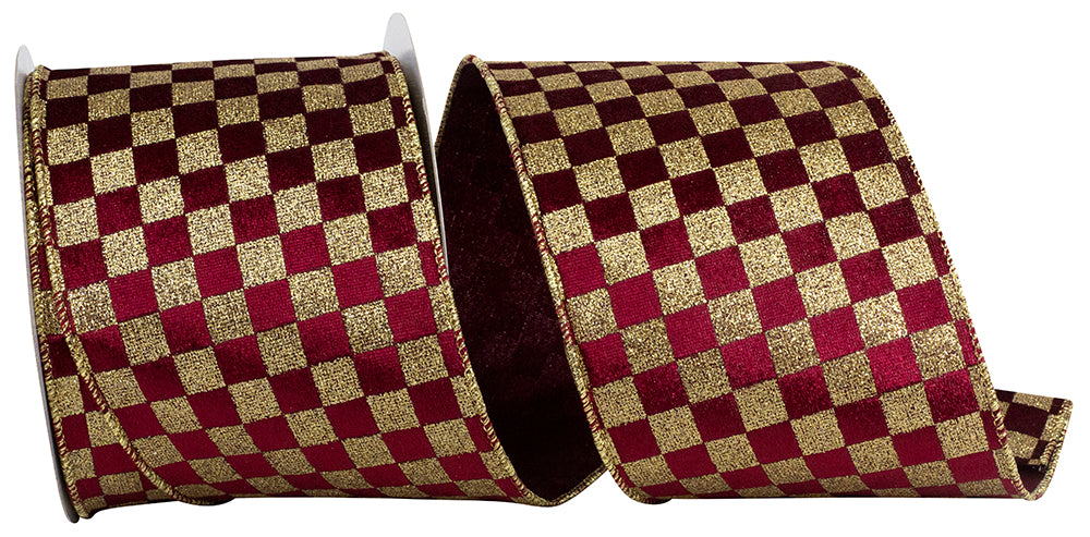 Burgundy Gold 4 Inch Velvet Wired Edge Ribbon for Wreaths