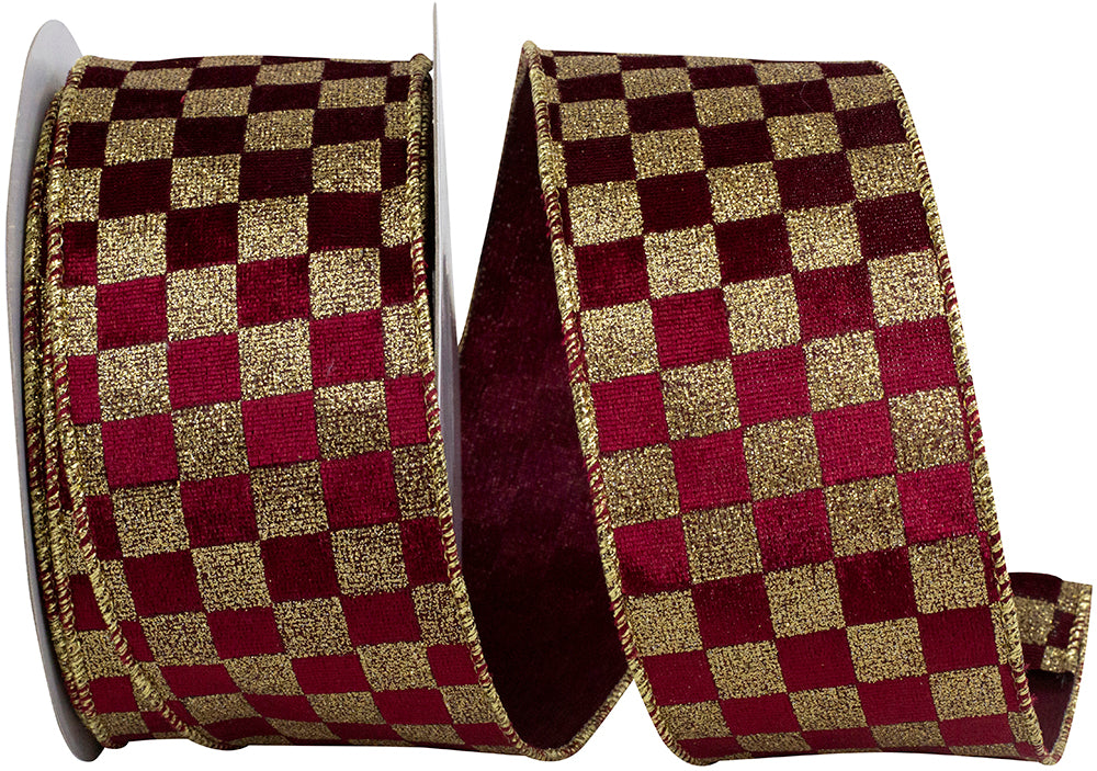 Burgundy Gold 2-1/2 Inch Velvet Wired Edge Ribbon