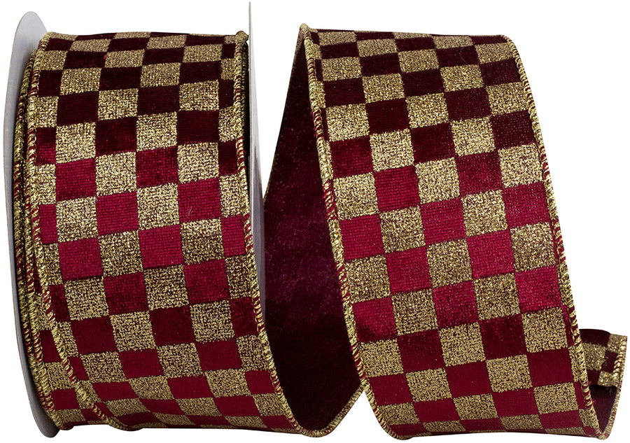 Burgundy Gold 2-1/2 Inch Velvet Wired Edge Ribbon