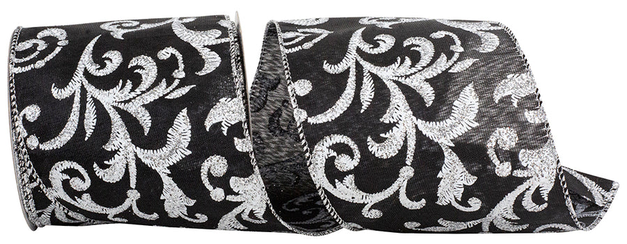 Black Satin Wired Edge Ribbon 4 Inch for Wreaths and Bows